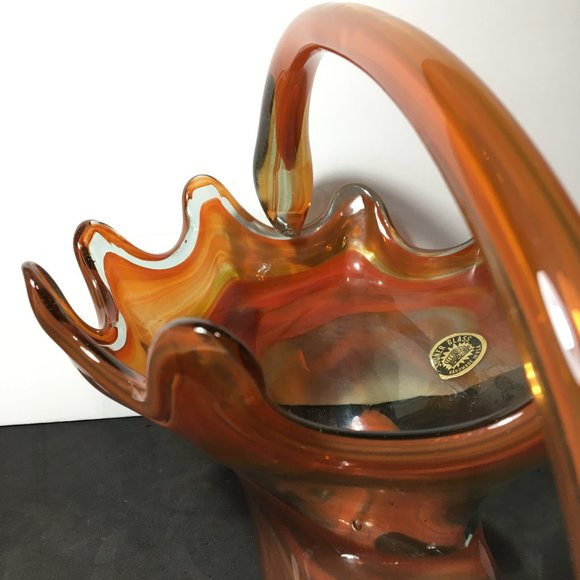 Vintage Sooner Orange Swirl Art Glass Candy Dish/Centerpiece/Decorative Bowl - Picture 13 of 16